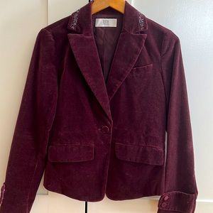 DKNY maroon velvet jacket blazer with beautiful beading size 6